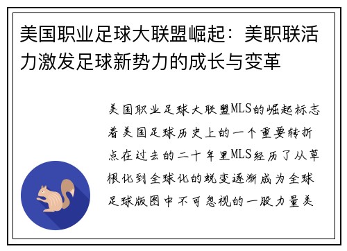 美国职业足球大联盟崛起：美职联活力激发足球新势力的成长与变革